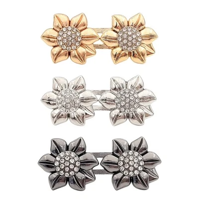 Flower Snap Fastener For Jeans Waist Shaping Alloy Detachable Fashion Crystal - Image 1 of 4