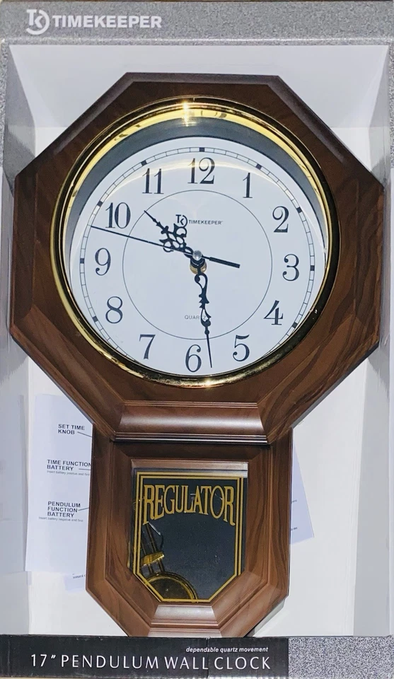 TIMEKEEPER Essex 18.75" Modern Pendulum Wall Clock (Faux Wood) Excellent - Image 1 of 1