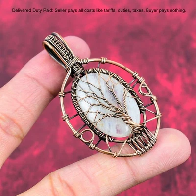 Cobre Arco Iris Piedra Lunar Alambre Envuelto Árbol de la Vida Boho Colgante Joyería Foto 1 de 4