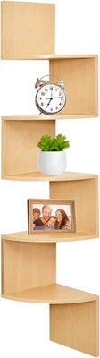 , Libreria Angolare, Scaffale Da Parete, 5 Ripiani, 123 X 19,2Cm, Legno Natural, - Immagine 1 di 4