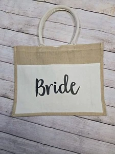 Bride Burlap tote bag closure canvas handle Bridal Bachelorette tan vacation - Picture 1 of 10