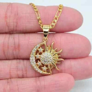 2.0Ct Round Cut Lab-Created Diamond Sun Moon Pendant 14K Yellow Gold Plated 18'' - Picture 1 of 5