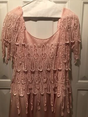 Vtg Lillie Rubin Farinae Collections Size 6 Pink Guipure Lace Evening Gown - Image 1 of 4