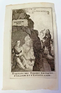 ARCTIC ICELAND ESTOTILAND PEOPLE 1733 ANTIQUE ENGRAVED VIEW 18TH CENTURY - Picture 1 of 2