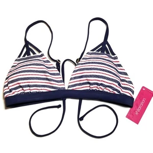 Xhilaration Bikini Top Womens Medium Red White Blue Strappy USA Striped - Picture 1 of 9