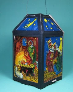 RARE ANTIQUE SANTA CHRISTMAS PAPER MACHE LANTERN HOLY NIGHT GERMANY Made ca1950 - Picture 1 of 10