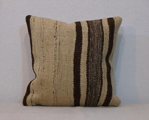 16x16 Pillow Cover,Undyed  Decor,Organic Wool Cream and Gray Kilim Pillow Case