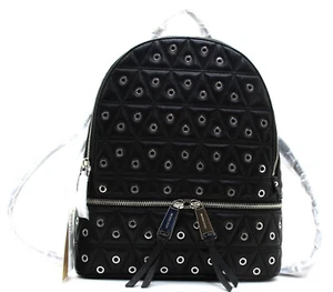 NUEVO Auténtico MICHAEL KORS RHEA CREMALLERA MD Cuero Mochila Ojales Negro/Plateado - Imagen 1 de 8