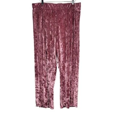 JM Collection 宽腿丝绒裤 XXL 红色紫色舒适腰部休闲波西米亚 — 第 1/4 张图片