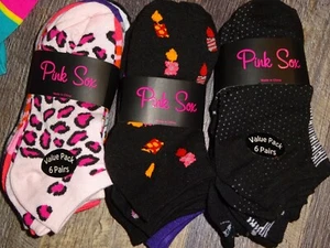 18 pair low cut socks ~ Pink Sox ~ assorted prints & colors black - Picture 1 of 6