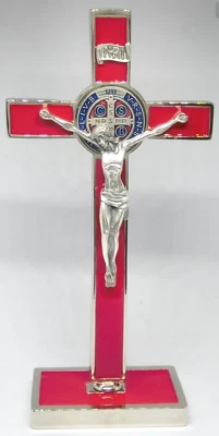 10.268.11 BMRO Crocefisso Crocifisso Croce Di San Benedetto Rosso Argento Smalta - Immagine 1 di 4