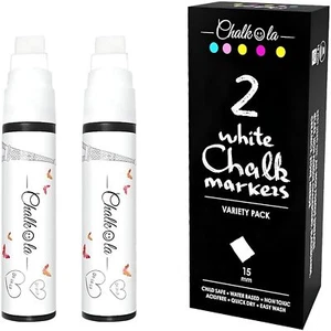 Kreidestifte für Tafel Abwaschbar Weiß - 2 Kreidemarker Weiss 15mm dicke Spit... - Bild 1 von 9