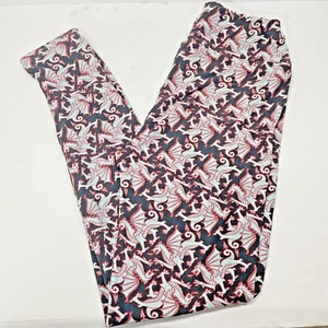 Lularoe Dragon Leggings Red Outlined White Winged Dragons over Black OS GOT - Picture 1 of 7