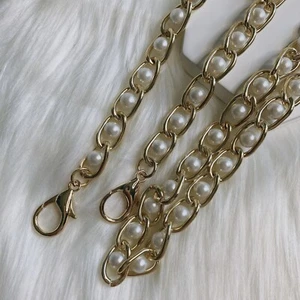 Replacement Bag Chain Strap Crossbody Shoulder Handbag Purse DIY 47” Gold Pearl - Picture 1 of 2