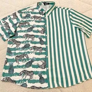 VatPave Hawaiian Shirt Mens XXL 2XL Green White Zebras Pineapples Geometric - Picture 1 of 8