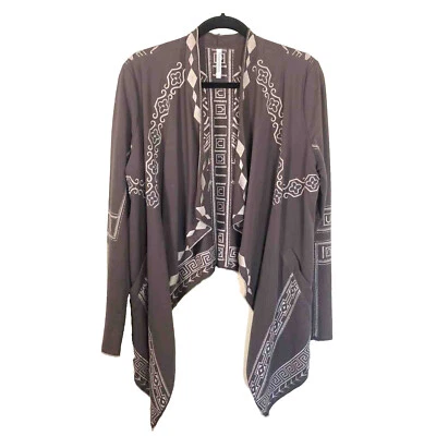 Cárdigan Monoreno Talla L Chaqueta Bordada Cascada Marrón Tostado Bolsillos Boho Fest Foto 1 de 4