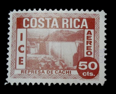 Estampillas de correo aéreo de Costa Rica Scott #C442 presa de Cachi 1967 usadas NG Foto 1 de 2