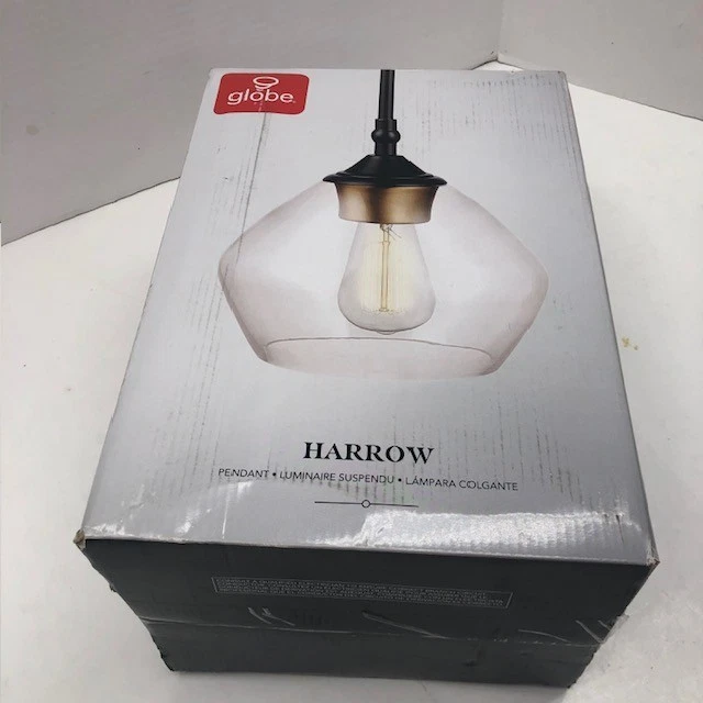 Globe Electric Harrow 1-light Pendant Matte Black Gold Accent Socket Clear