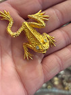Vintage Signed Schiaparelli gold toned with rhinestone eyes frog figurine Brooch