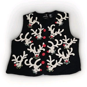 Chaleco de Navidad Michael Simon para mujer XL reno vacaciones feo suéter de colección Y2K  - Imagen 1 de 10