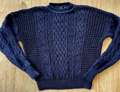 Vintage Structure Sweater Men XL Blue Cable Knit Chunky Fisherman 90’s Ramie - Image 1 of 3