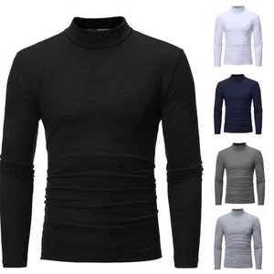 Men Knitted Base Layer Turtleneck Pullover Elastic Slim Fit Long Sleeve Shirt - Picture 1 of 24