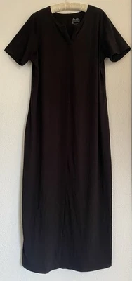 Maxi Vestido D & Co. Denim & Company Mujer Negro Manga Corta Mezcla Algodón Talla XL Foto 1 de 4