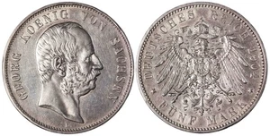 i-501102 German States Kingdom of Saxony 5 Mark 1904 E. AU+ - Picture 1 of 1
