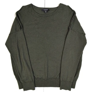 Ann Taylor Sweater Women’s XL Green Merino Wool Cold Shoulder Knit Pullover - Picture 1 of 13