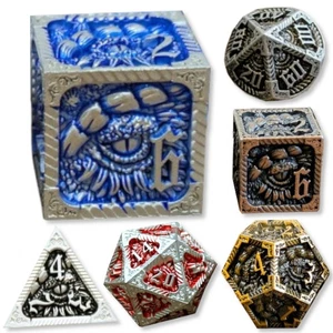 Juego de dados de metal DND Slumbering Dragon Eye 7 piezas D20 Game Die TTRPG Gaming Dungeons - Imagen 1 de 23