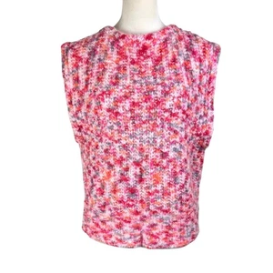 Attic and Barn M NWT Wool Pink Multicolor Chunky Knit Open Back Sweater Vest - Picture 1 of 13