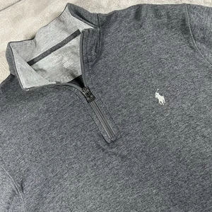 Polo Ralph Lauren Suéter Para Hombres Mediano Manga Larga 1/4 Cremallera Pullover Gris Viscosa - Imagen 1 de 9