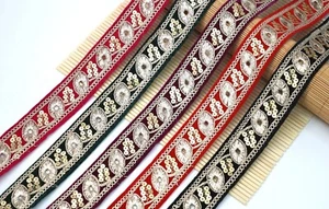 FCL 1 Mtr Embroidered Border Indian Saree Lace Trim Fabric Traditional Wedding - Picture 1 of 29