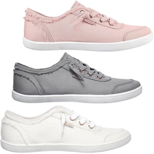 Womens Skechers Canvas Trainers Vegan Lace Up Memory Foam Fashion Pumps Shoes - Picture 1 of 15