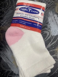 Total Care Diabetic Unisex Crew Socks 2 Pairs Black Size 9-11 Made In USA - Picture 1 of 4