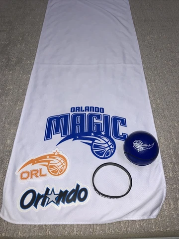 NEW Set Of Orlando Magic Basketball Promo Items Stickers Rubber Wrist Band Towel Cover