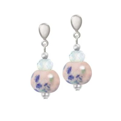 Harmony Pink and Cornflower Blue Ceramic and Crystal Drop Clip On Earrings - Image 1 of 2