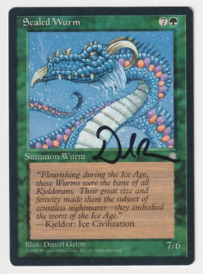 Signed Scaled Wurm HP Ice Age Artist Daniel Gelon 1995 WOTC MTG Magic Vintage! - Image 1 of 2