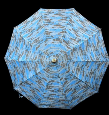 Vtg MCM KNIRPS Pocket Umbrella Abstract Pattern Blue Grey Matching Zipper Case - Image 1 of 4