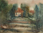 Aquarelle vintage peinture expressionniste paysage cabane forêt