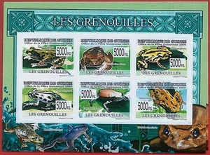 FRENCH GUINEA - ERROR, 2009 IMPERF SHEET: FROGS, Reptiles, Marine Life, Animals - Picture 1 of 1