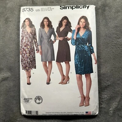 Simplicity 8735 Wrap Dress Pattern16–24 Flared Slim Skirt Cupped Fit Boho Chic - Image 1 of 4