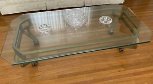 Coffee Table with gold color metal  Base and  Clear Glass Top