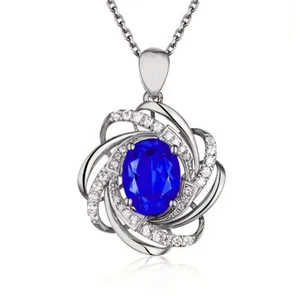 Boutique Dainty White Gold Plated Sapphire And Cubic Zirconia Necklace ๐ - Picture 1 of 2