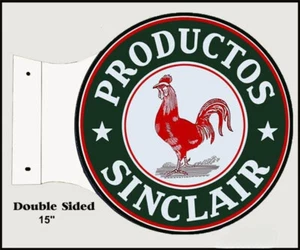 PRODUCTOS SINCLAIR ROOSTER 15" HEAVY DUTY USA METAL DOUBLE SIDED GAS ADV SIGN - Picture 1 of 1