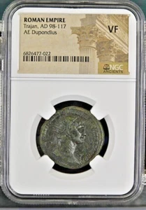 Roman Empire Trajan AD 98-117 AE Dupondius NGC VF - Picture 1 of 2