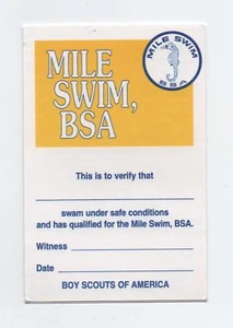Mile Swim Certificate Card (1999 Print), Yellow/Blue on White Card, Mint - Picture 1 of 2
