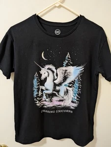 Sz XXL (18) Wonder Nation Girl's Unicorn Graphic Black Cotton Blend T-shirt Soft - Picture 1 of 5