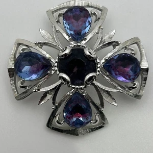 "Broche colgante Coro cruz maltesa mística púrpura azul estrás tono plata 2,1""" - Imagen 1 de 9