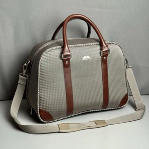 Vintage Samsonite Travel Bag Carry On Overnight Tote Brown Leather Trim Retro - Picture 1 of 24